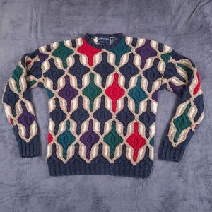 Vintage Sweater Womens XL 3D Hand Knit 80s 90s Grandpa Crew Neck Cozy Textured